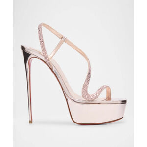 Christian Louboutin 150mm Rosalie Alta Strass Platform Slingback Vintage Rose 39